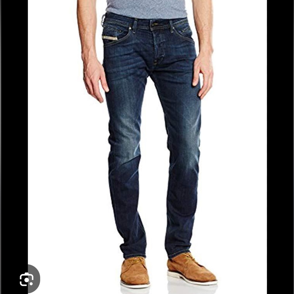 DIESEL Belther Regular Slim-Tapered Jeans Dark Indigo Stretch Size 30